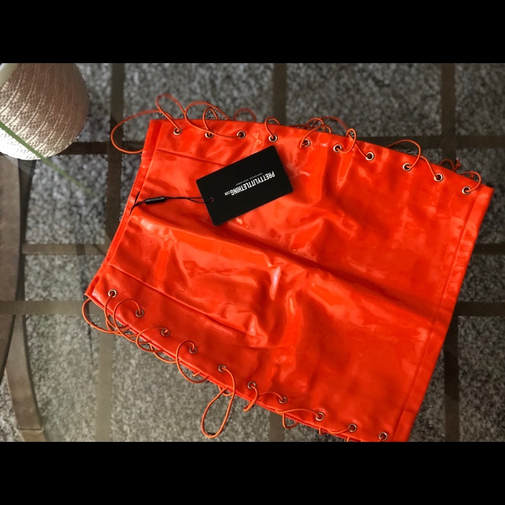 PrettyLittleThing Orange Vinyl Mini Skirt✨